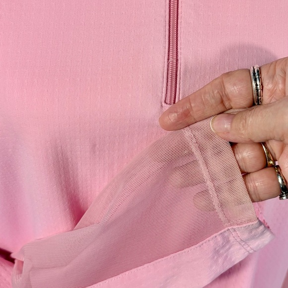 IBKUL Textured Solid UPF50+ 1/4 Zip Long Mesh Sleeve Sun Shirt in Soft Pink~XL💛 - Picture 4 of 9